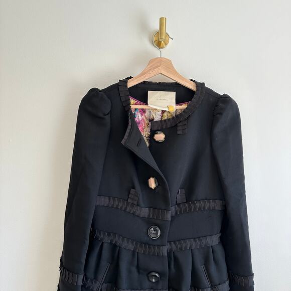 Anthropologie Leifsdottir Button Front Long Sleeve Embellished Coat Black 2 - Picture 11 of 13
